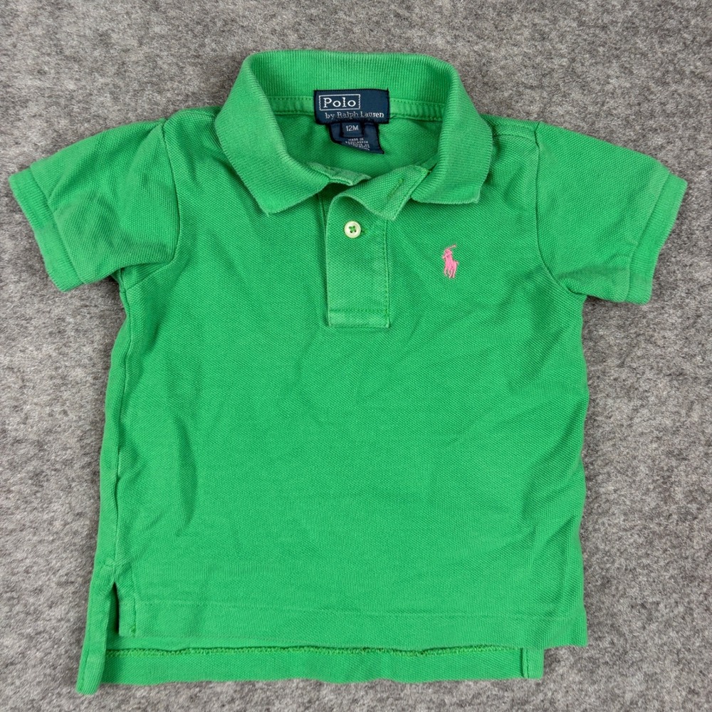 Polo Ralph Lauren Polo Shirt Unisex 12 Month Green Pink Pony Logo Short Sleeve - Picture 3 of 9